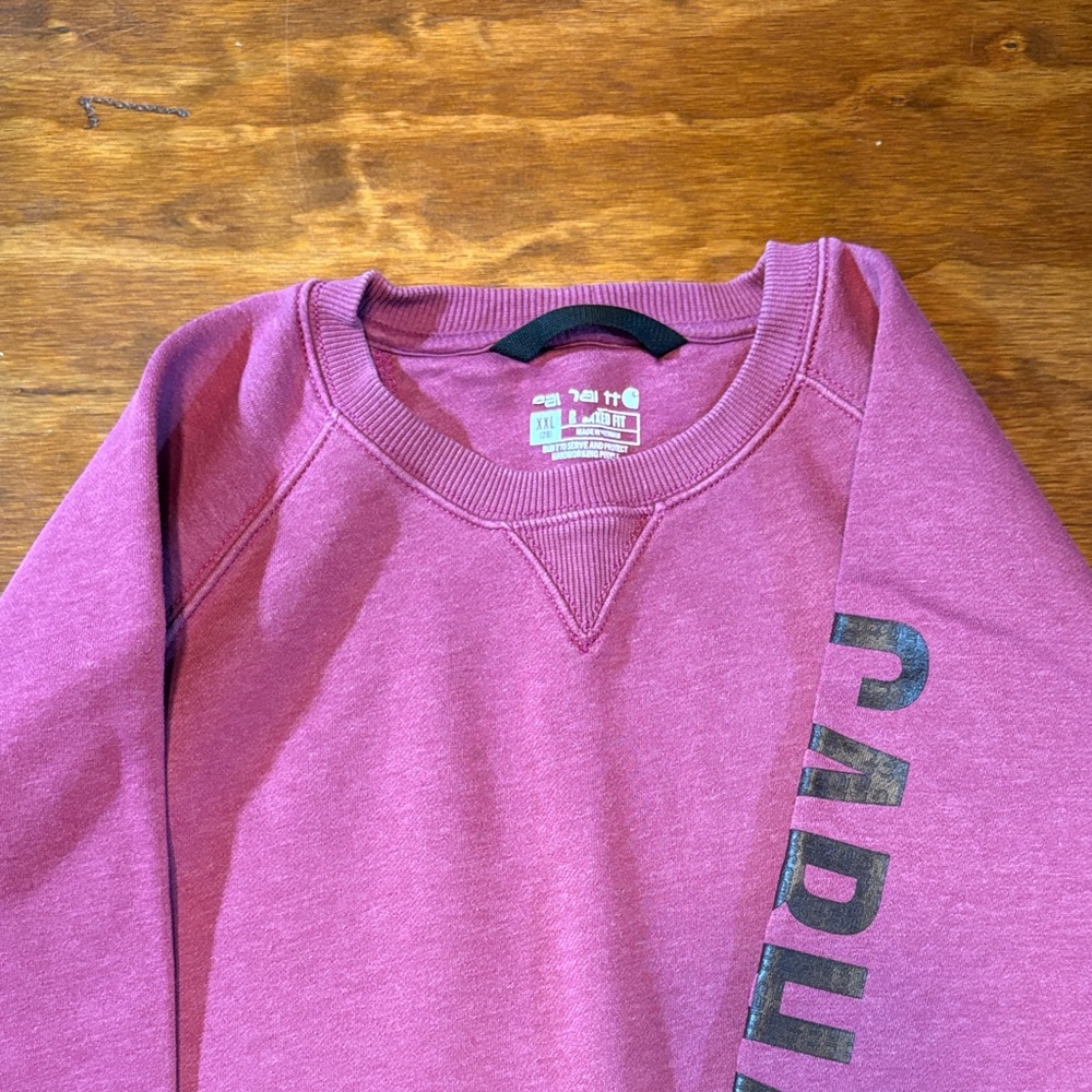 Carhartt Maroon women’s Crewneck Sweatshirt with Sleeve Text